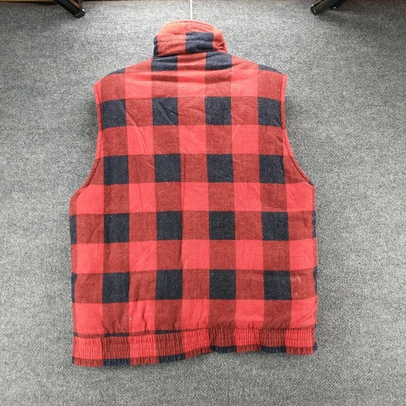 Branded Lion Men's Full Zip Vest Red Large Sleeveless Plaid Front Pocket Vintage - Picture 7 of 13